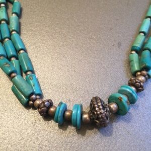 Beautiful Turquoise and Silver Beaded Necklace